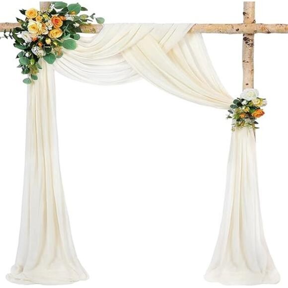 Wedding Arch Fabric Drape Beige 3 Panels 6 Yards Sheer Backdrop Curtain Chiffon - Picture 7 of 7